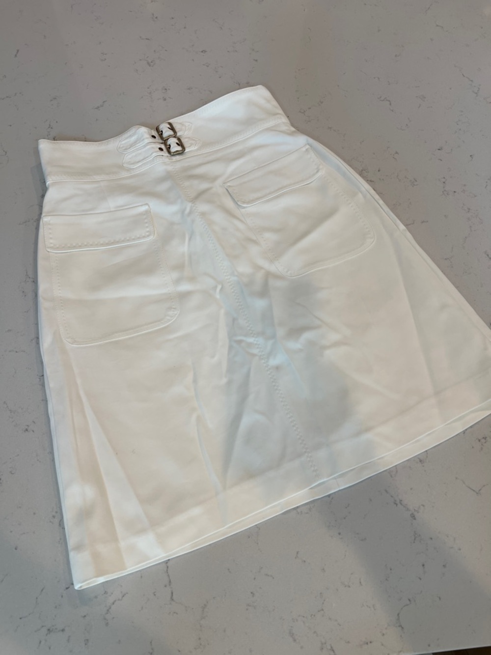 Zara White A-Line Skirt with Buckle Waist